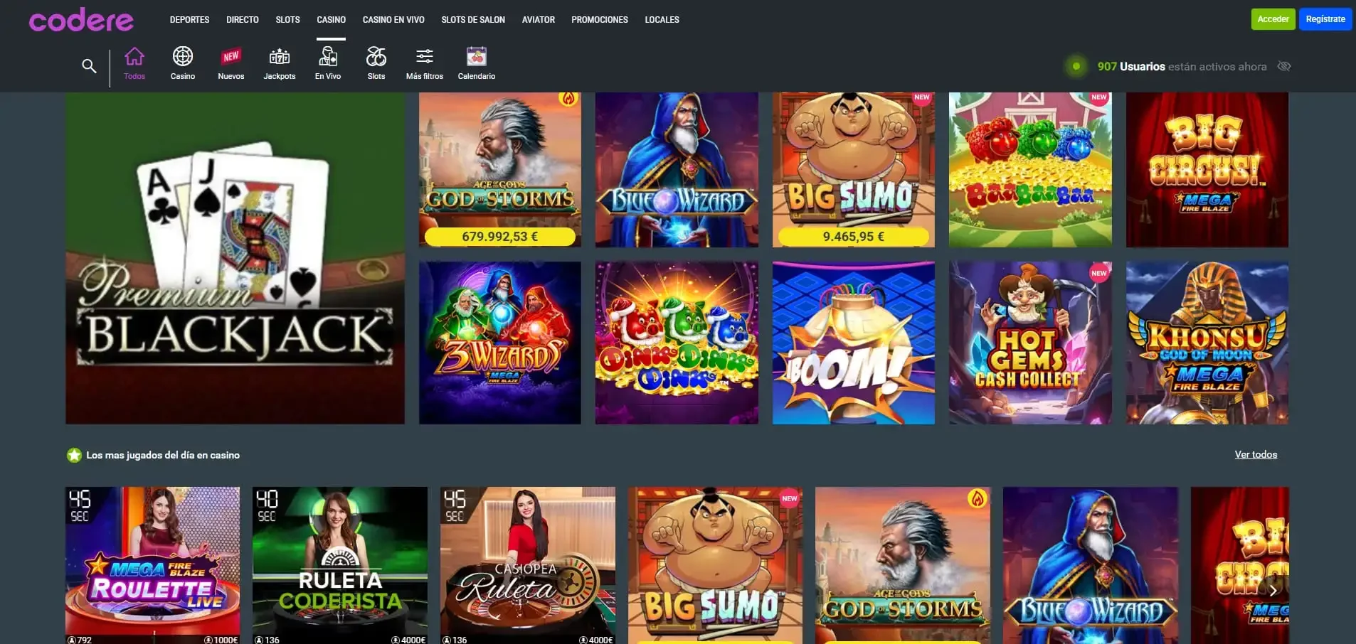 Codere Casino — captura de la plataforma